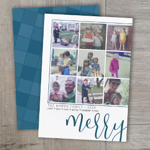 9 Photo Offset - Bold Script Merry - Dark Blue Feiertagskarte