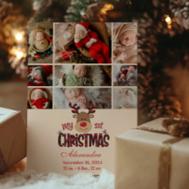 9 Photo Plaid Reindeer Baby First Christmas  Feiertagskarte
