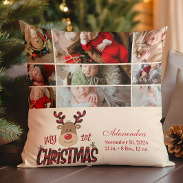9 Photo Plaid Reindeer Baby First Christmas  Kissen
