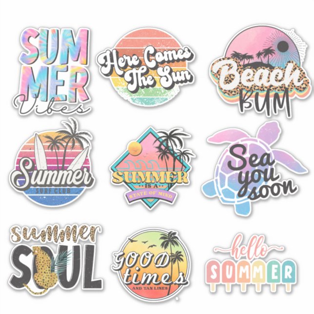 9 Retro Neon Tropical Summer Beach Aufkleber (Vorderseite)