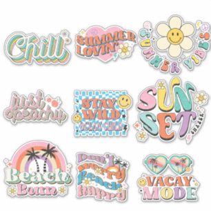 9 Retro-Tropische-Sommer-Strand-Neon-Aufkleber Aufkleber