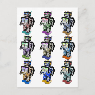 9 Roboter in Farbe Postkarte