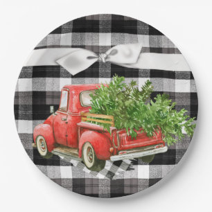 9" Round Paper Plate XMAS Truck Weihnachtsbüffel Pappteller