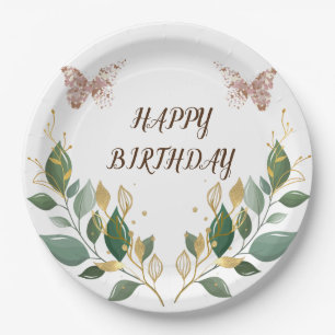 9" Rundflorale Happy Geburtstagspapier Plate. Pappteller