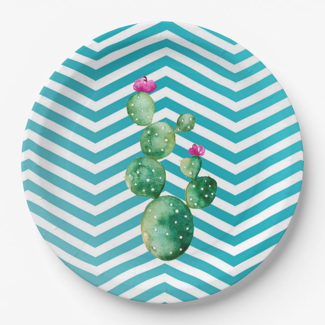 9" Rundpapierplatte Boho Cacti Cactus Succulent B Pappteller (Vorderseite)