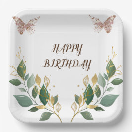 9" Square Floral Happy Geburtstag Papiertafel. Pappteller