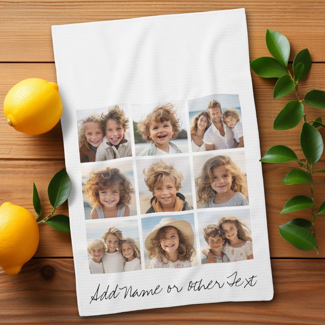 9 Square Foto Collage - Schwarz und Weiß Handtuch (Personalized Kitchen Towel with photos and text - Makes a great gift)