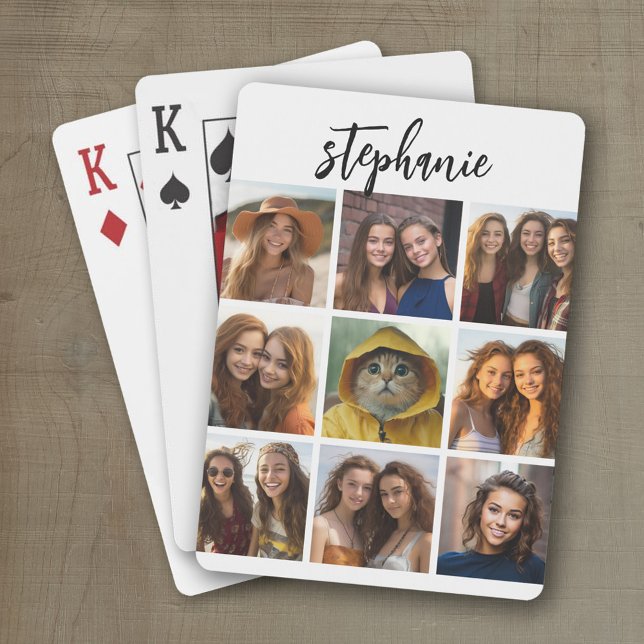 9 Square Foto Collage - Schwarz und Weiß Spielkarten (Personalized playing cards with a fun photo collage)