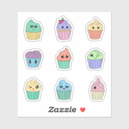 9 Süße Pastell-Kawaii-Cupcake-Aufkleber Aufkleber