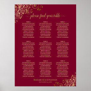 9 Tabelle Elegantes Burgundy & Gold Lace Seating C Poster