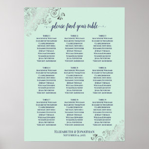 9 Tabelle Hochzeitskarte Minze Grün & Marine Poster