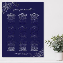 9 Tabelle Hochzeitskarte Navy Blue & Silver Poster