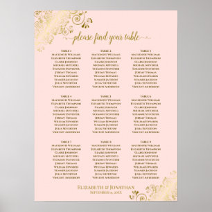 9 Tabelle Hochzeitskarte Rosa und Gold Poster