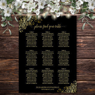 9 Tabelle Hochzeitskarte Schwarz mit Gold Frills Poster