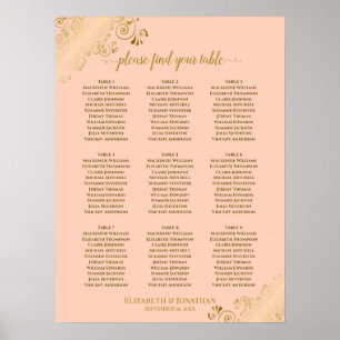 9 Tabelle Hochzeitssattel Korallenpfirsich & Gold Poster