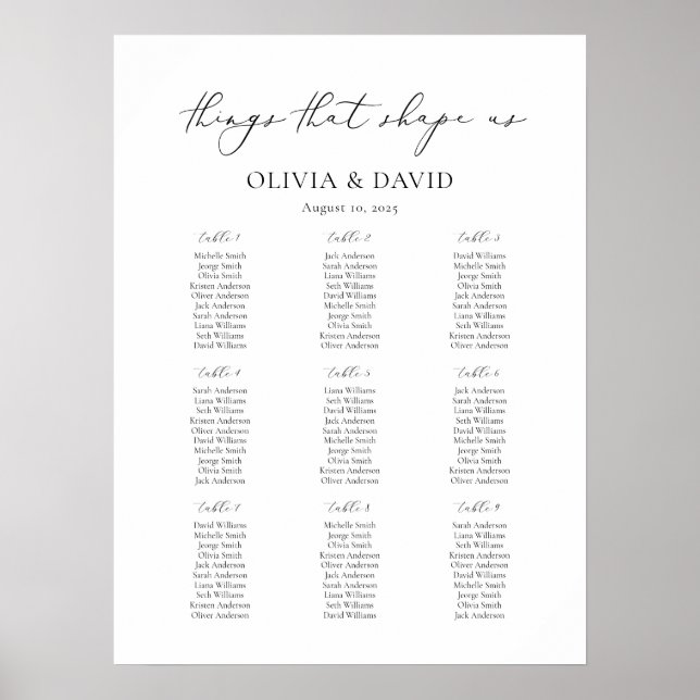 9 Tabellen Einfache Dinge, die uns Sitzdiagramm fo Poster (Vorne)