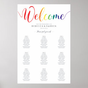 9 Table Gay Pride Rainbow Wedding Seating Chart Poster