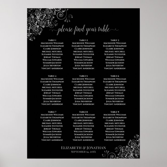 9 Tafelsilber für Hochzeitssitze Schwarz Poster (Vorne)