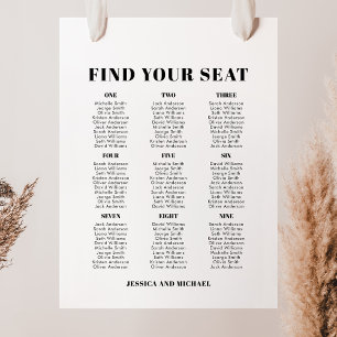 9 Tisch Großes Hochzeitgästesitzplan-Diagramm Poster