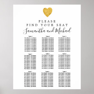 9-Tisch-Hochzeitskarte für Gold Foil Heart Poster