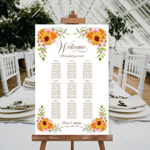 9-Tisch-Sonnenblumen-Rosen-Hochzeits-Sitzplan Poster
