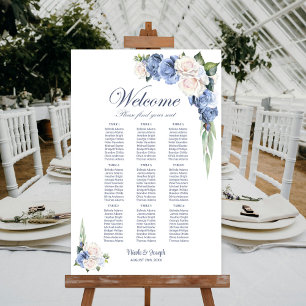9 Tische Blau Weiße Rose Floral Sitzordnung Poster