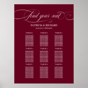 9 Tische Burgundy Marsala Hochzeitstabelle Poster