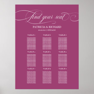 9 Tische Cassis Elegante Hochzeits-Sitzordnung Poster