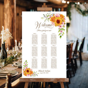 9 Tische Gelbe Pinkfarbene Blumige Hochzeit Sitzor Poster