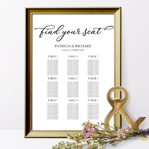 9 Tische Hochzeits-Sitzplan Einfach Chic Schrift Poster