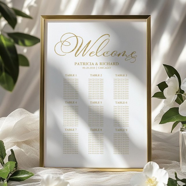 9 Tische Hochzeitsdiagramm Gold Foil Poster (Von Creator hochgeladen)