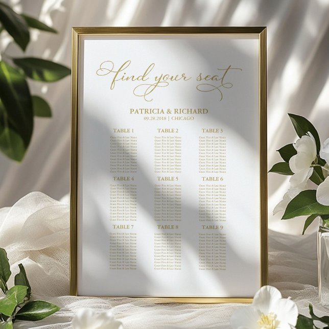 9 Tische Hochzeitsdiagramm Gold Foil Poster (Von Creator hochgeladen)