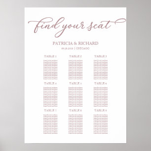 9 Tische Hochzeitsdiagramm Rose Gold Script Poster