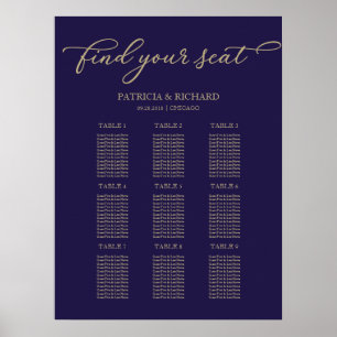 9 Tische Hochzeitskarte Chic Gold Navy Blue Poster