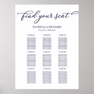 9 Tische Hochzeitskarte Chic Navy Blue Poster