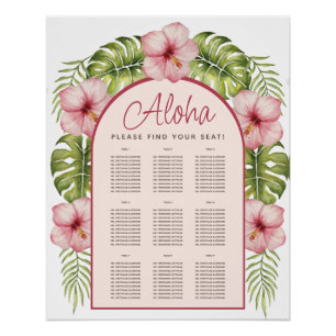 9 Tische Tropical Hawaii Floral Bogen Sitzplan Poster