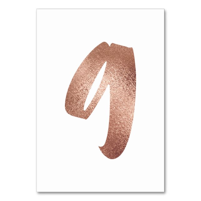 9 Tischnummern Weißes Metallisches Rosengold (Vorderseite)