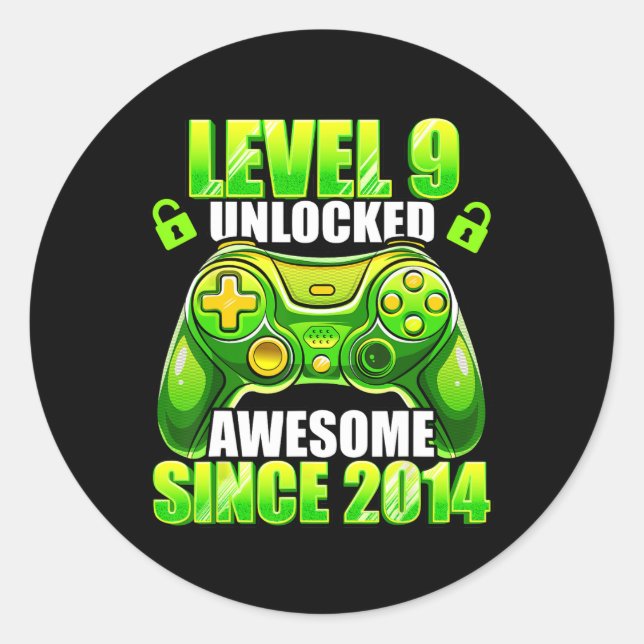 9 Unlocks Phantastisch 2014 Videospiel 9. Geburtst Runder Aufkleber (Vorderseite)