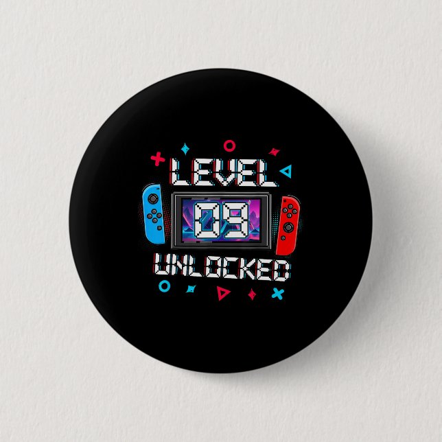 9 Unverriegelter Gamer 9. Geburtstag Geschenk Vide Button (Vorderseite)