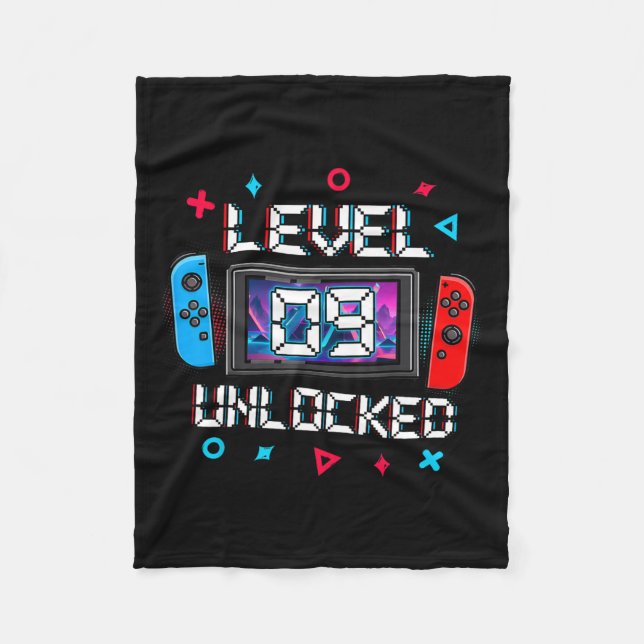 9 Unverriegelter Gamer 9. Geburtstag Geschenk Vide Fleecedecke (Vorderseite)