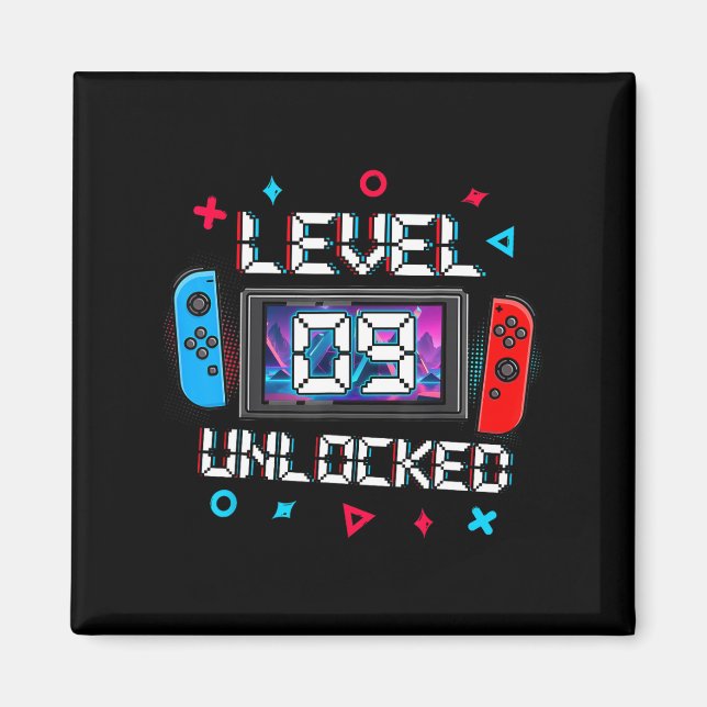9 Unverriegelter Gamer 9. Geburtstag Geschenk Vide Magnet (Vorne)