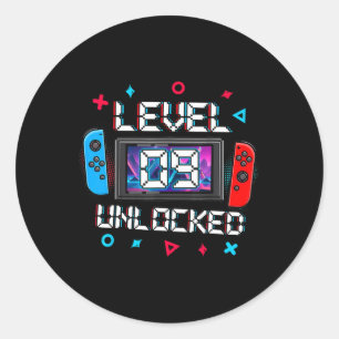 9 Unverriegelter Gamer 9. Geburtstag Geschenk Vide Runder Aufkleber