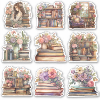 9 Vintage Blumenbücher Pastellfarben Aufkleber Was