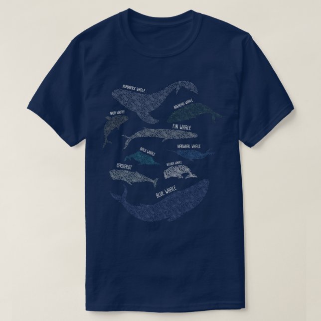 9 Walarten Whale Rassen Art Whale Lover T-Shirt (Design vorne)