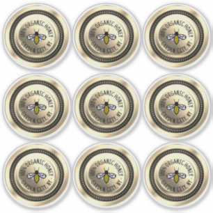 9 Waterproof Vinyl Honey Lid Labels Gold Bee