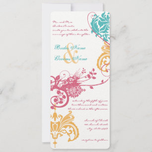 9 x 4 Frühlingsfarben, BlumenDamast Einladung