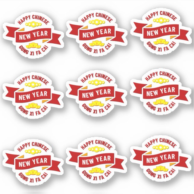 9 x Chinesisches Neujahr Gong Xi Fa Cai - Wunschve Aufkleber (Vorderseite)