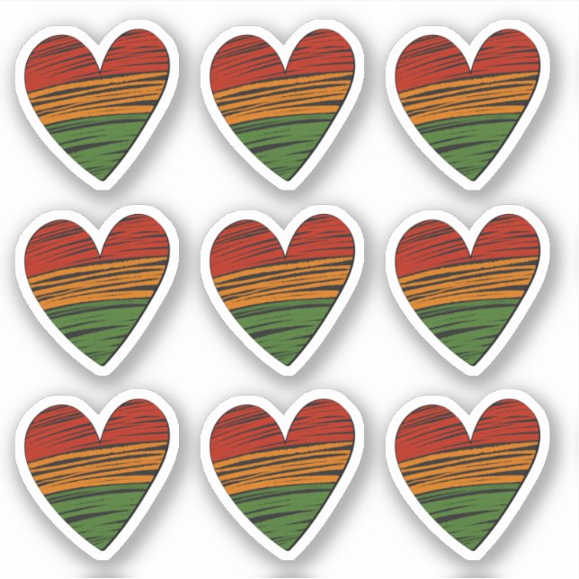 9 x Kwanzaa Juneteenth Red Black Green Paint Heart Aufkleber (Vorderseite)