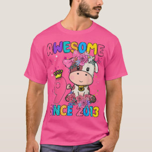 9 Years Old 9th Birthday Girls Cute Cow Awesome Si T-Shirt