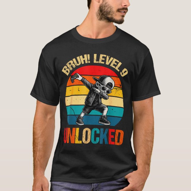 9 Years Old Dabbing Boy Bruh 9th Level Unlocked Bi T-Shirt (Vorderseite)
